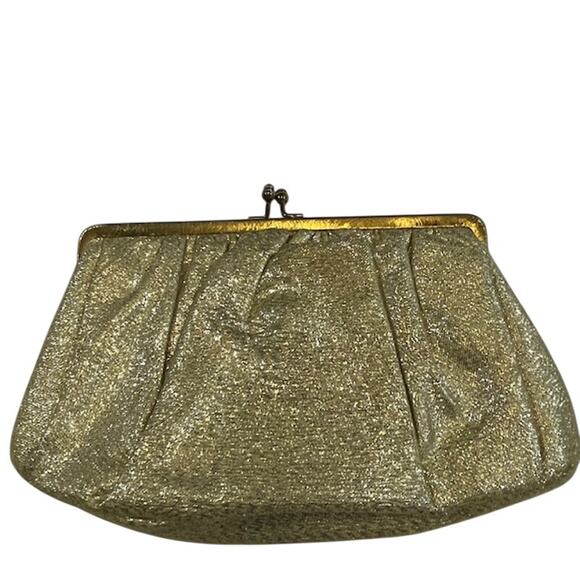 L and M Vintage Purse, Women's After Five Gold Metallic Lame' - Picture 5 of 6
